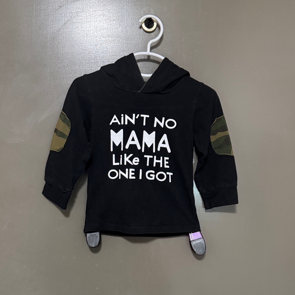 Kids Black Hoodie with Camo Sleeve Patch